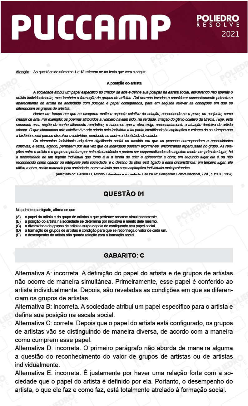 Questão 1 - Demais Cursos - PUC-Campinas 2021