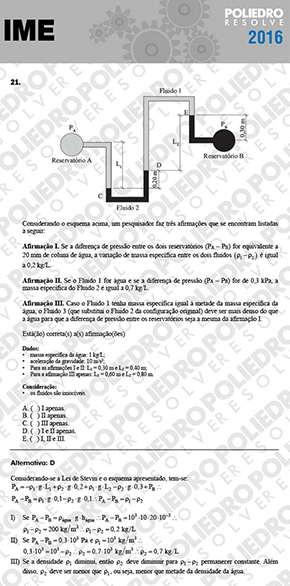 Questão 21 - Objetiva - 1ª Fase - IME 2016