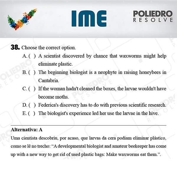 Questão 38 - Português / Inglês - IME 2018