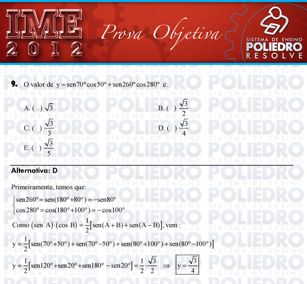 Questão 9 - Objetiva - IME 2012