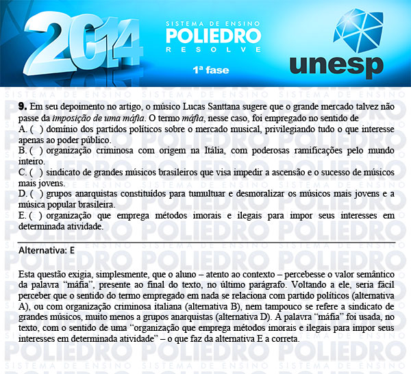 Questão 9 - 1ª Fase - UNESP 2014