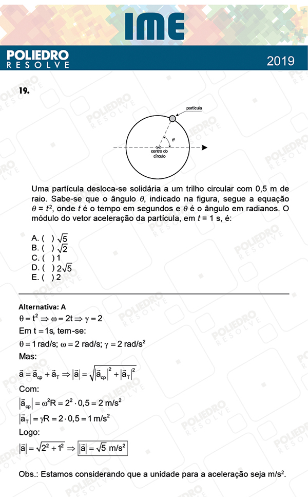 Questão 19 - 1ª Fase - IME 2019