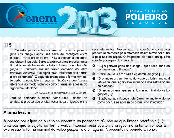 Questão 115 - Domingo (Prova Cinza) - ENEM 2013