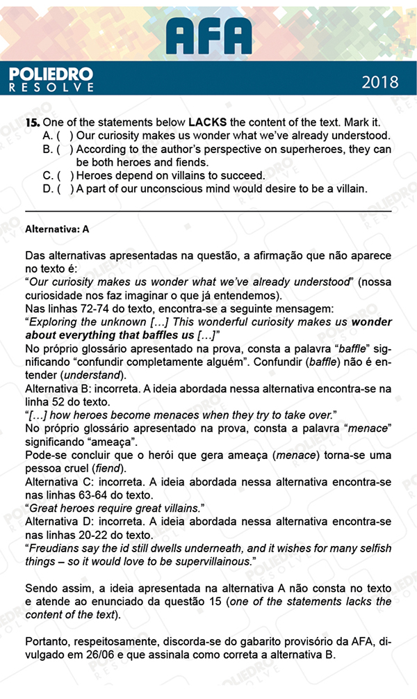 Questão 15 - Prova Modelo B - AFA 2019