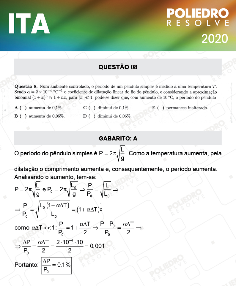 Questão 8 - 1ª Fase - ITA 2020