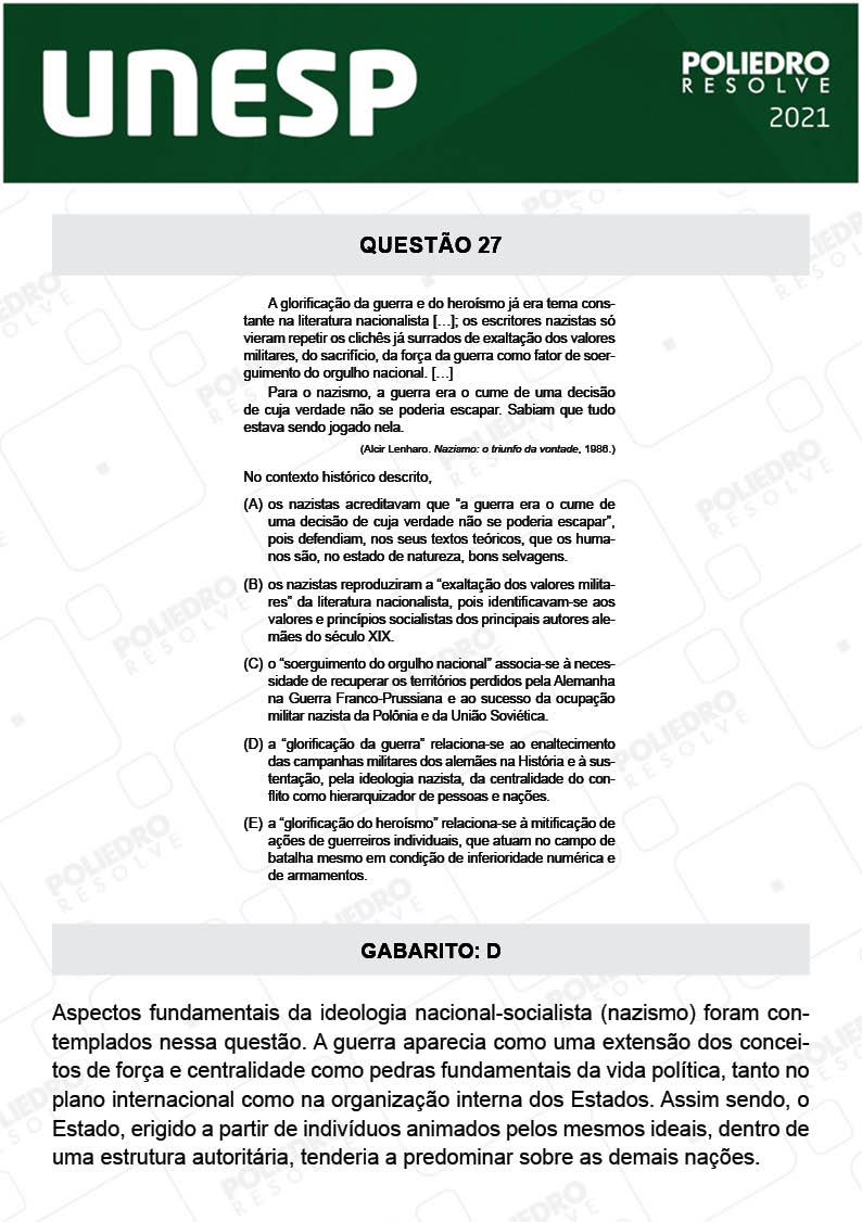 Questão 27 - 2ª Fase - UNESP 2021