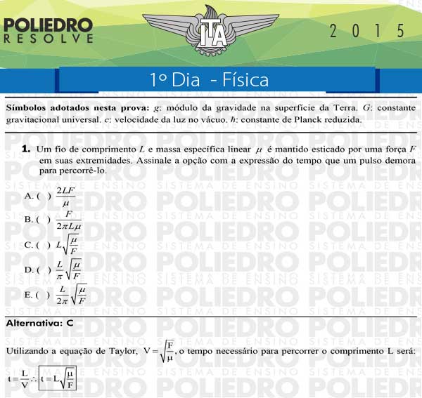 Questão 1 - Física - ITA 2015