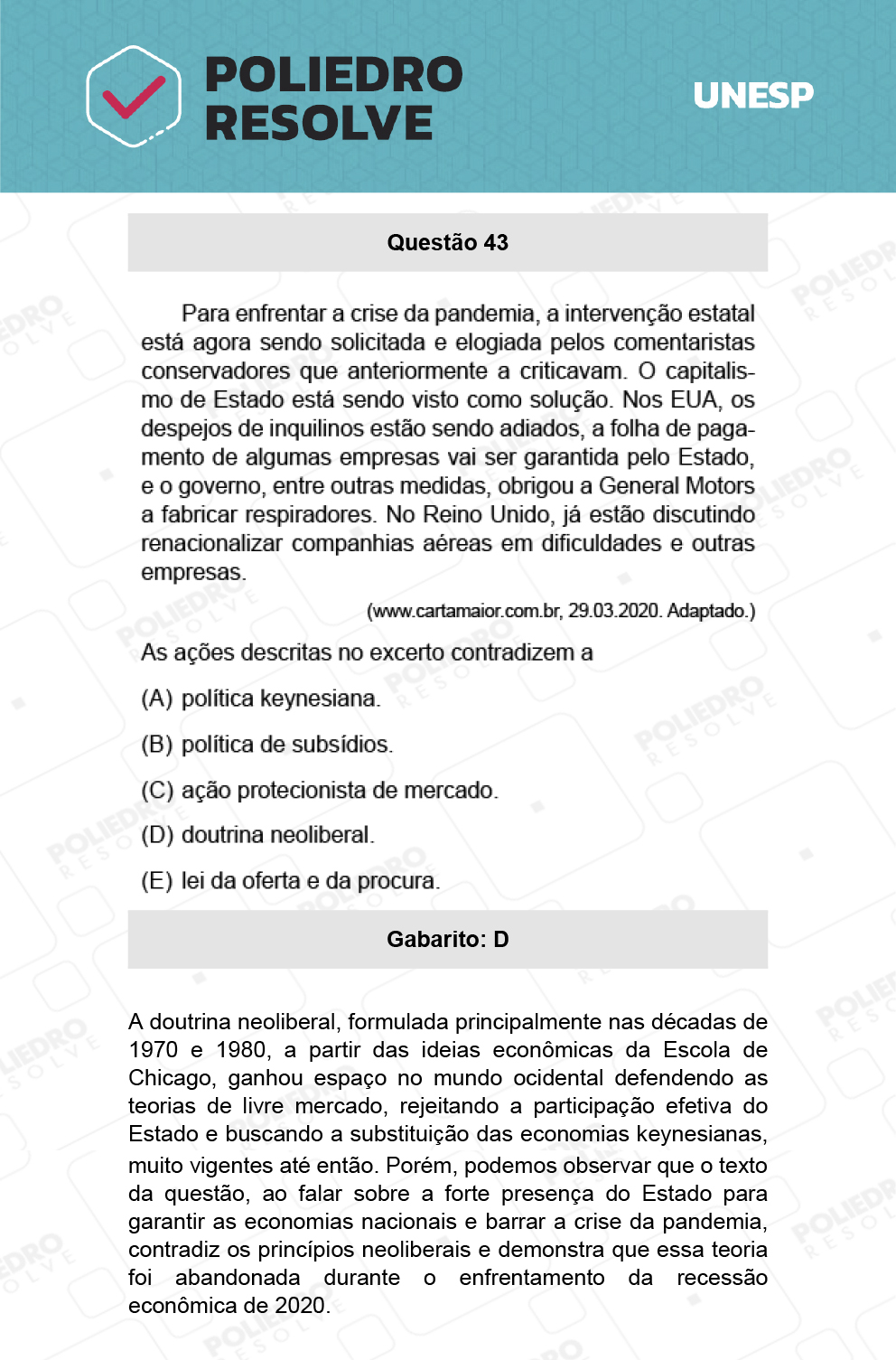 Questão 43 - 1ª Fase - Biológicas - UNESP 2022