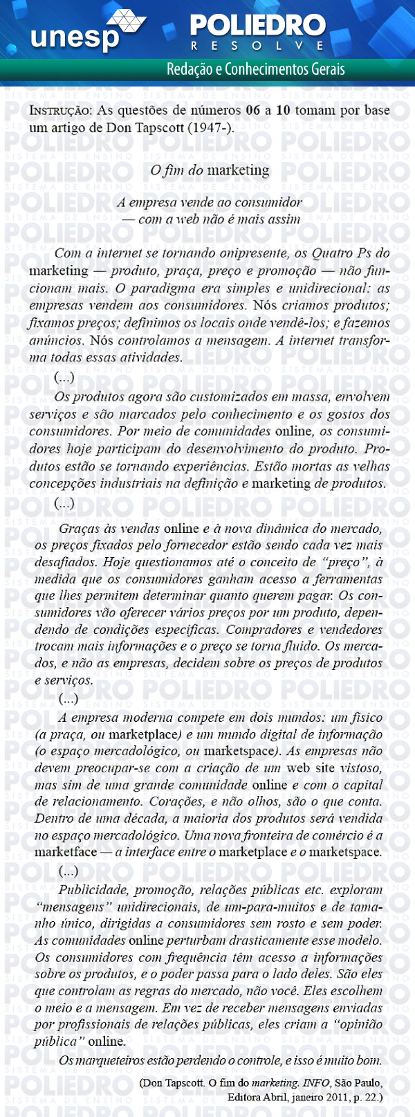 Texto 92 - 1ª Fase - UNESP 2012