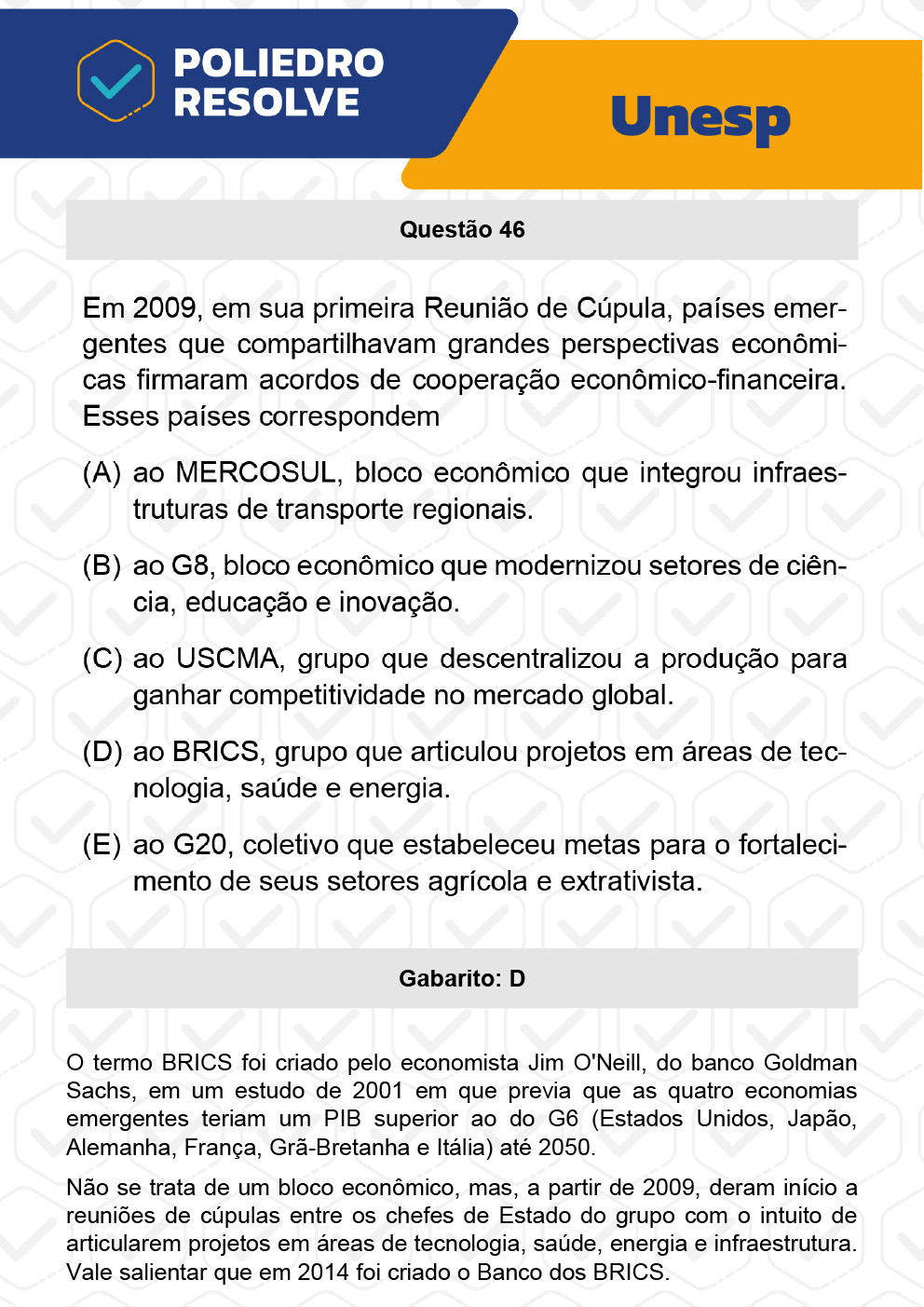 Questão 46 - 1ª Fase - UNESP 2023