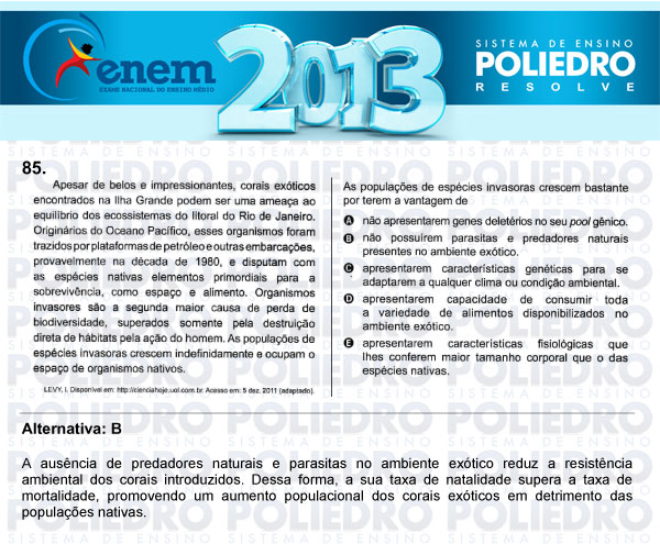 Questão 85 - Sábado (Prova Amarela) - ENEM 2013