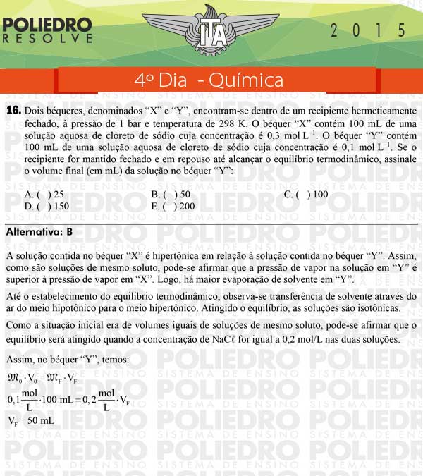 Questão 16 - Química - ITA 2015