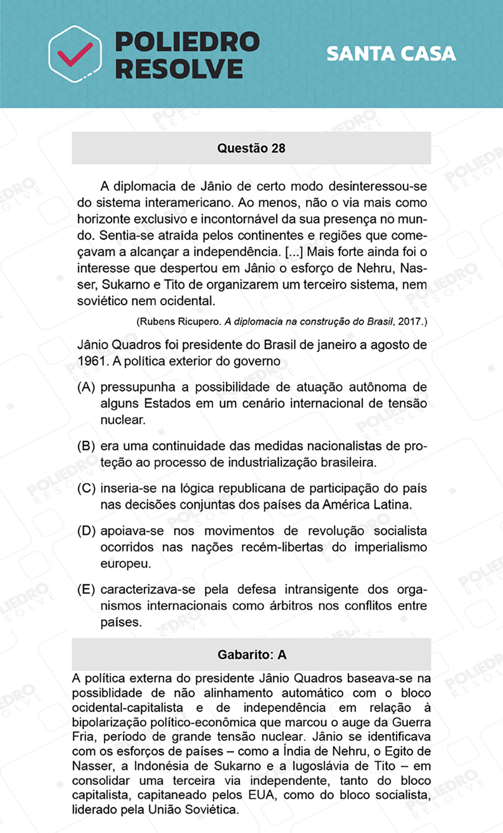 Questão 28 - 1º Dia - SANTA CASA 2022