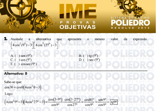 Questão 2 - Objetiva - IME 2013