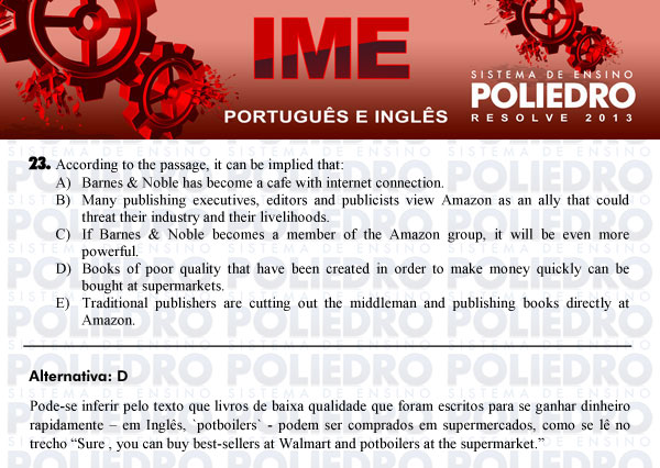 Questão 23 - Português e Inglês - IME 2013