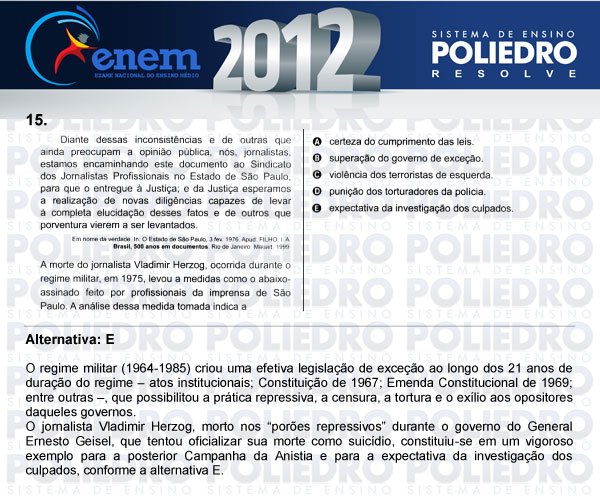 Questão 15 - Sábado (Prova azul) - ENEM 2012