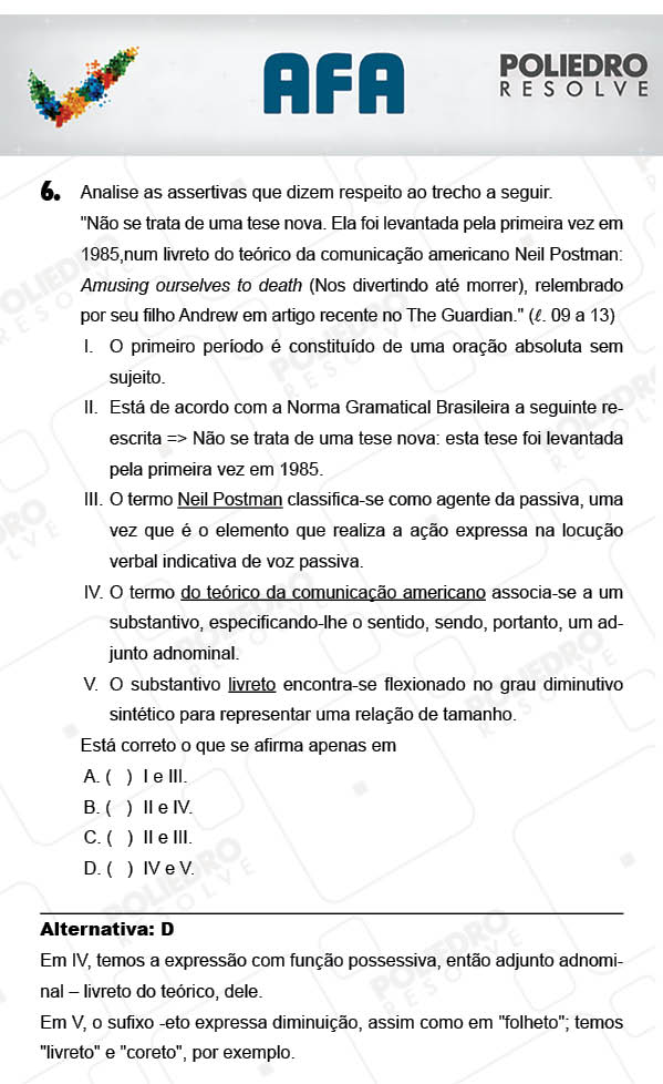 Questão 6 - Prova Modelo A - AFA 2018