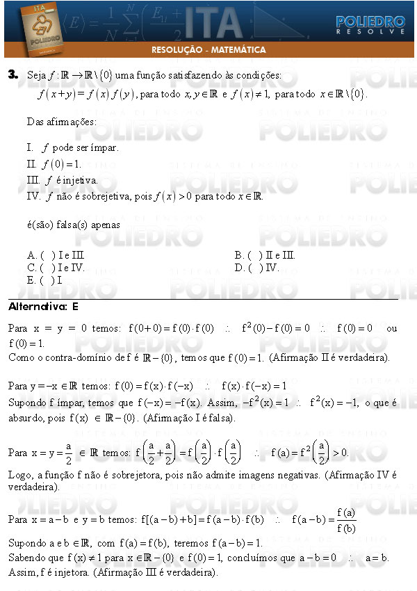 Questão 3 - Matemática - ITA 2009