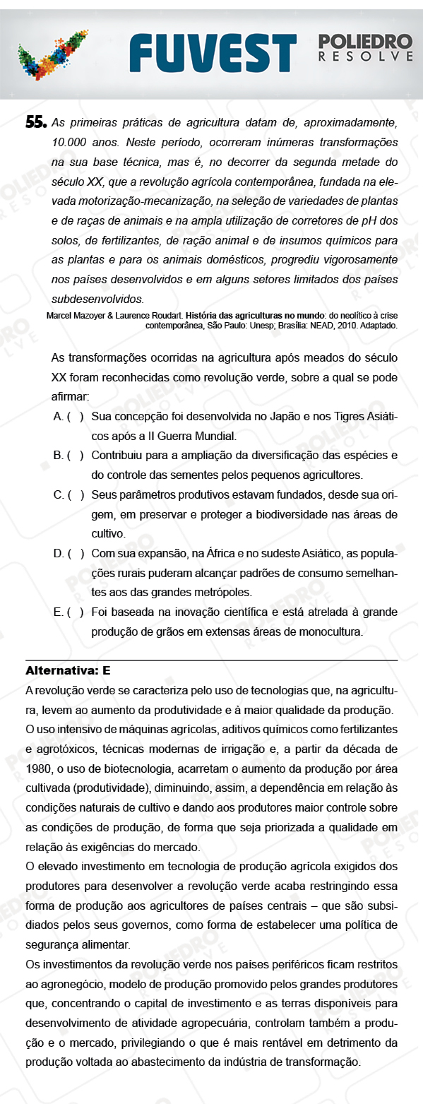 Questão 55 - 1ª Fase - PROVA V - FUVEST 2018