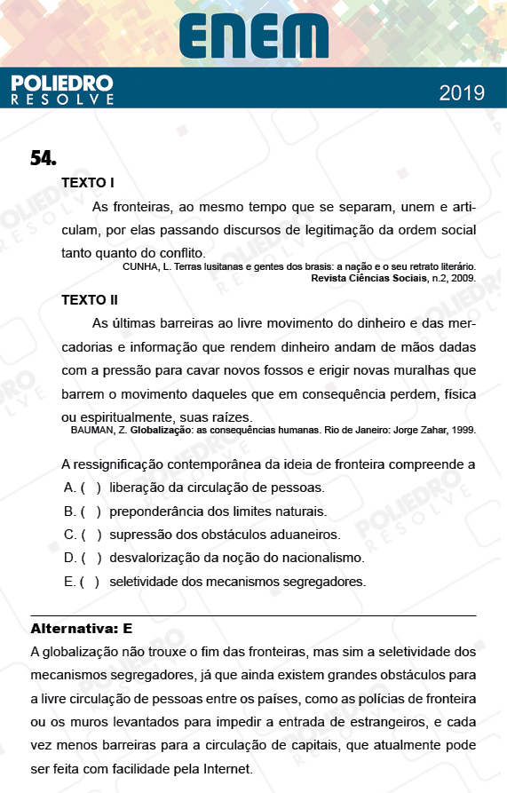 Questão 54 - 1º Dia - Prova AMARELA - ENEM 2018