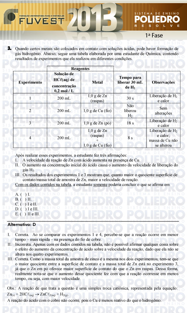 Questão 3 - 1ª Fase - FUVEST 2013