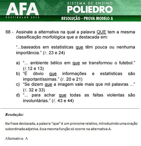 Questão 68 - Prova Modelo A - AFA 2012