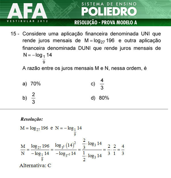 Questão 15 - Prova Modelo A - AFA 2012