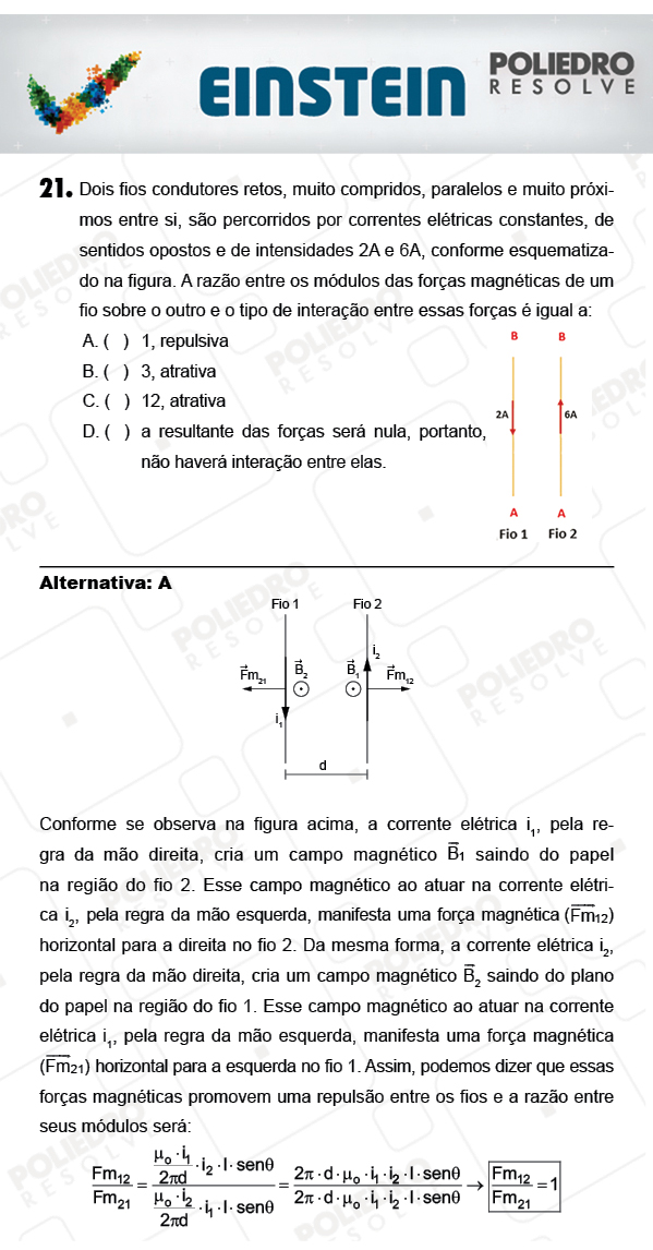 Questão 21 - 1ª FASE - EINSTEIN 2018