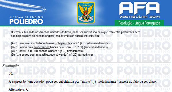 Questão 50 - Prova Modelo B - AFA 2014