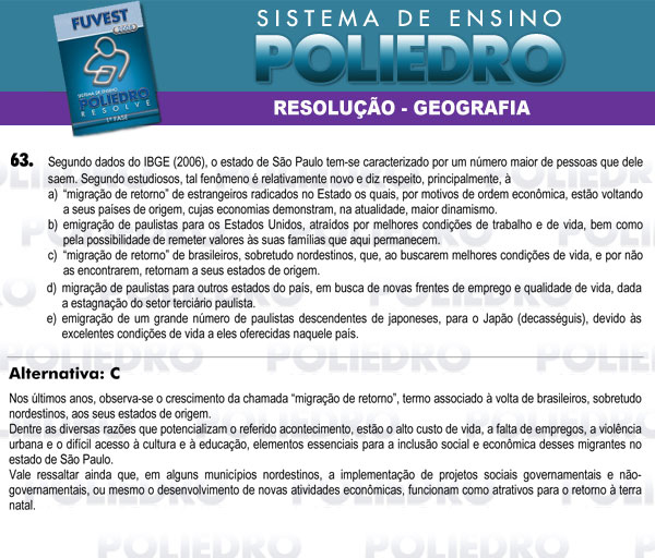 Questão 63 - 1ª Fase - FUVEST 2008