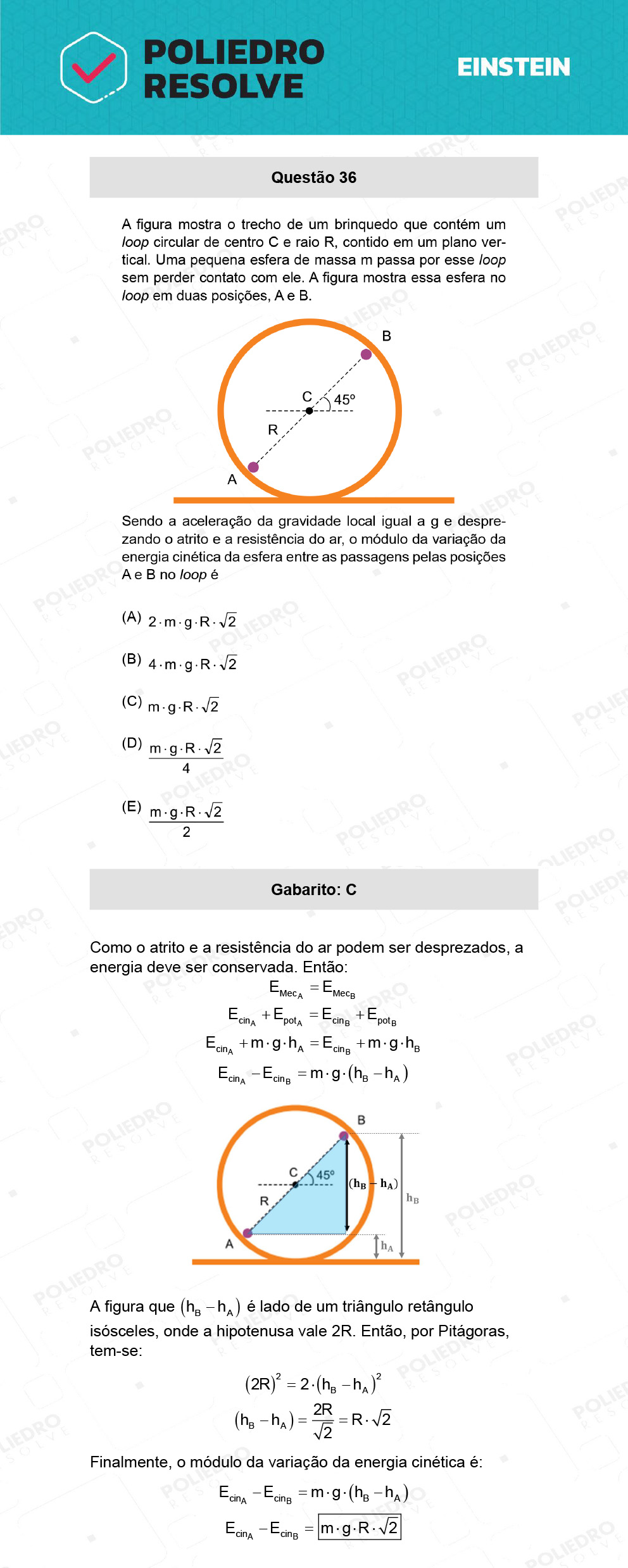 Questão 36 - Fase única - EINSTEIN 2022