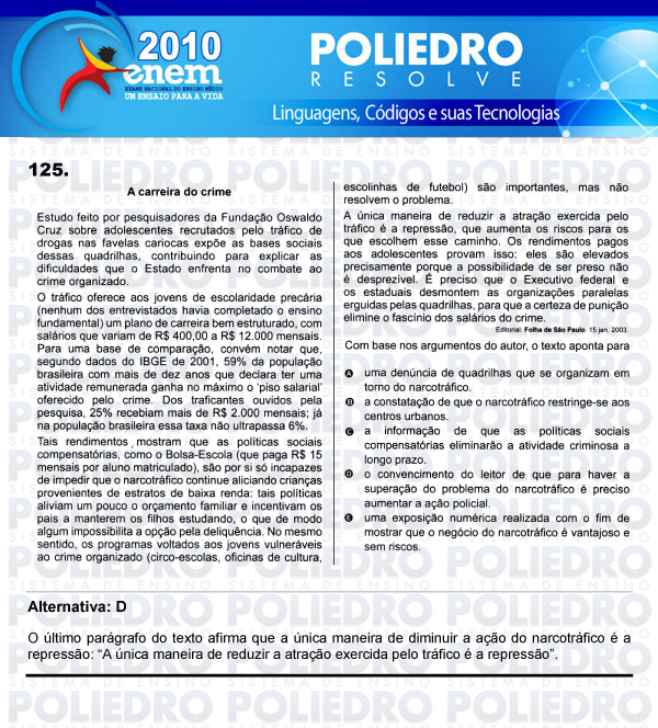 Questão 125 - Domingo (Prova rosa) - ENEM 2010