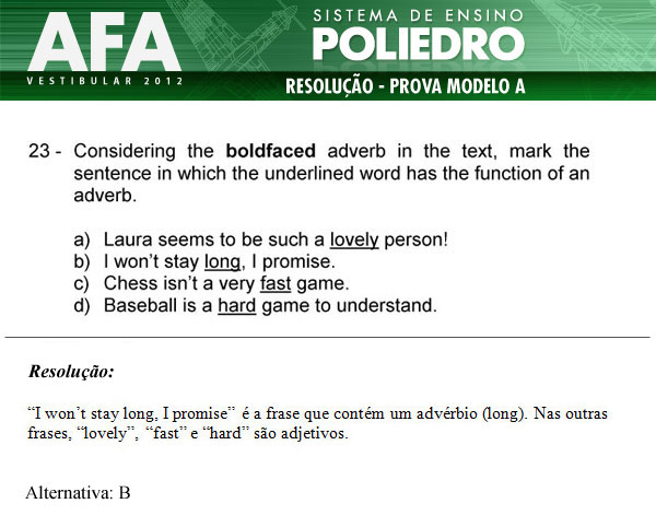 Questão 23 - Prova Modelo A - AFA 2012
