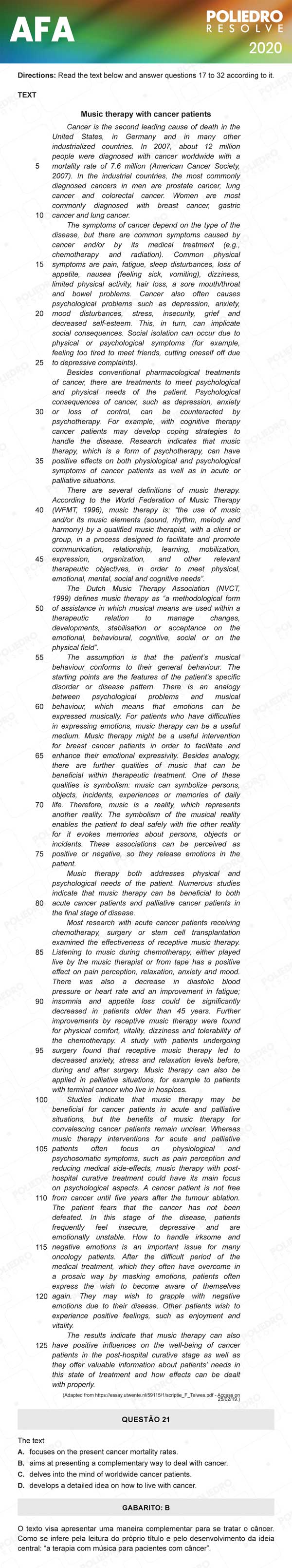 Questão 21 - Prova Modelo C - AFA 2020
