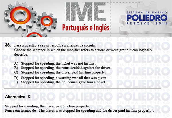 Questão 36 - Português e Inglês - IME 2014