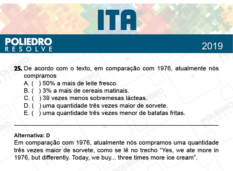 Questão 25 - 1ª Fase - FIS / POR / ING/ MAT / QUI - ITA 2019