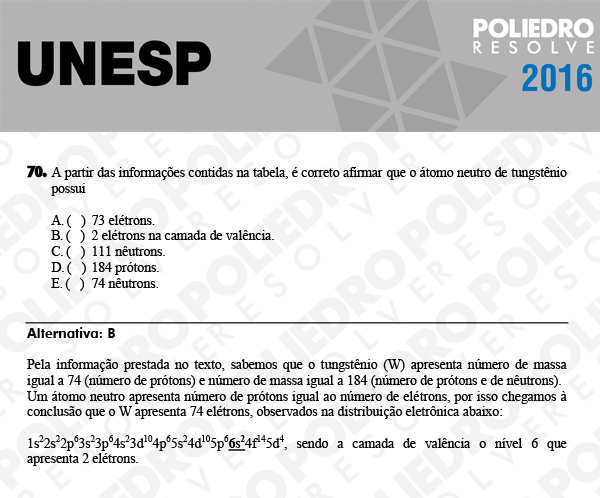 Questão 70 - 1ª Fase - UNESP 2016