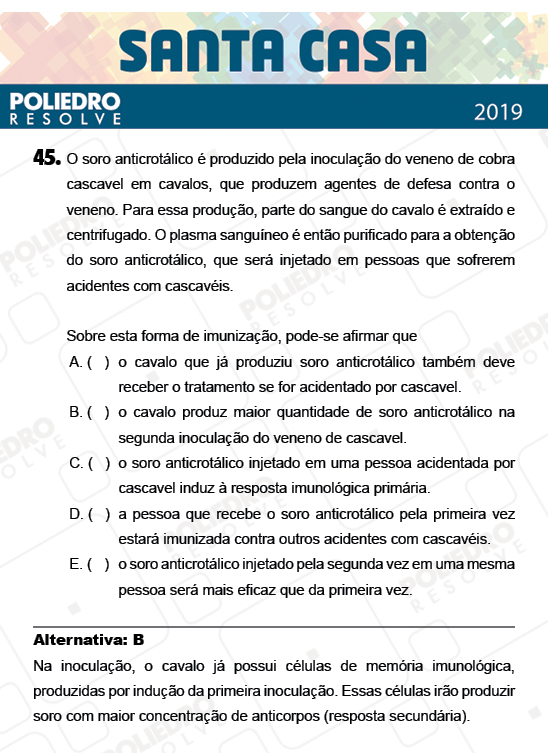 Questão 45 - 2º Dia - Objetivas - SANTA CASA 2019