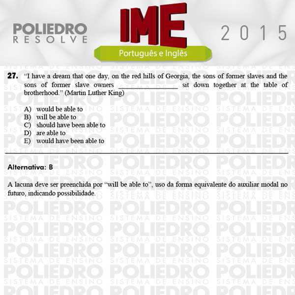 Questão 27 - Português e Inglês - IME 2015