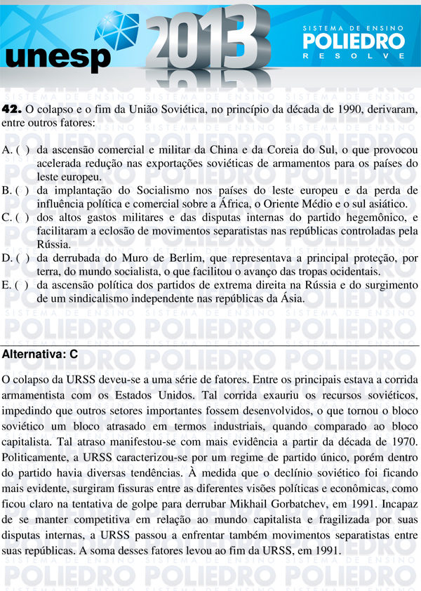 Questão 42 - 1ª Fase - UNESP 2013