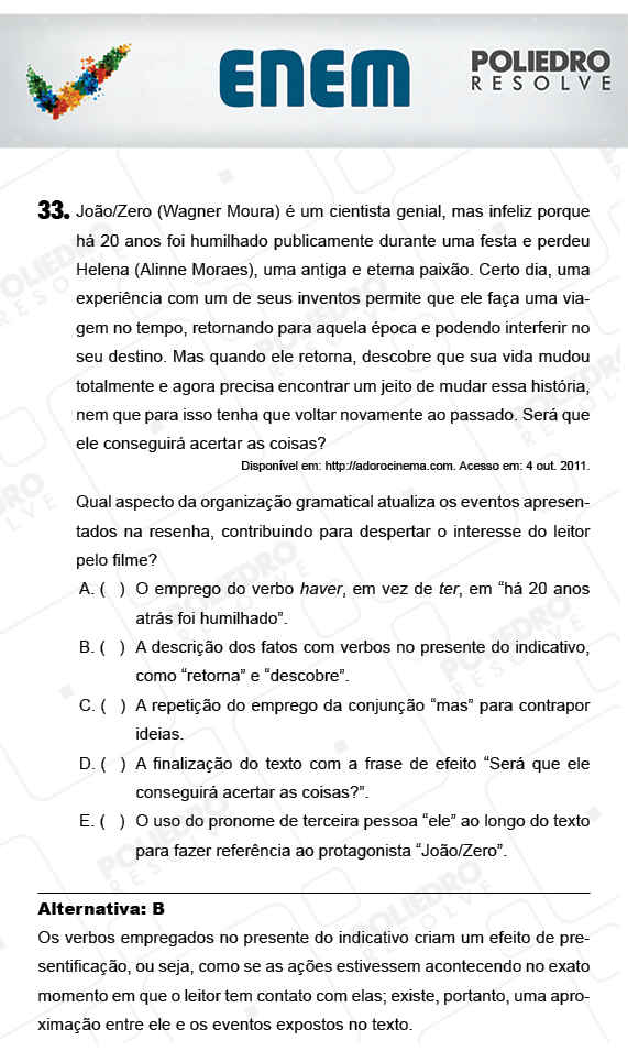 Questão 33 - 1º Dia (PROVA AZUL) - ENEM 2017