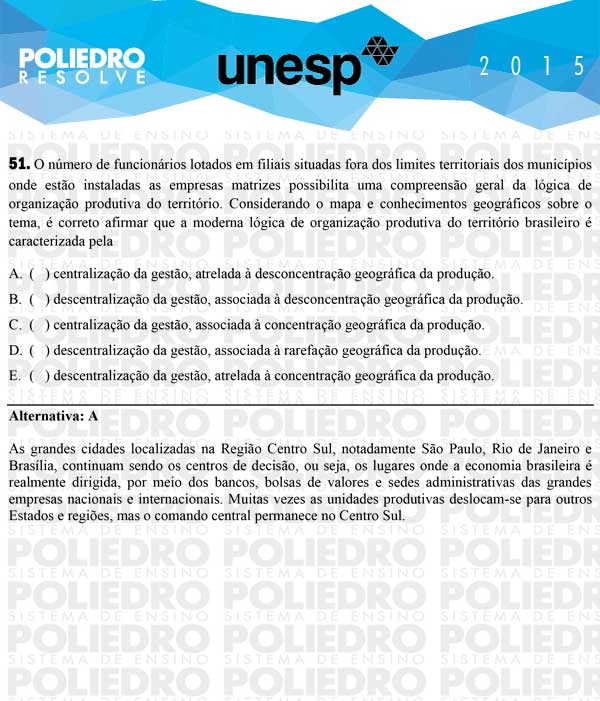 Questão 51 - 1ª Fase - UNESP 2015