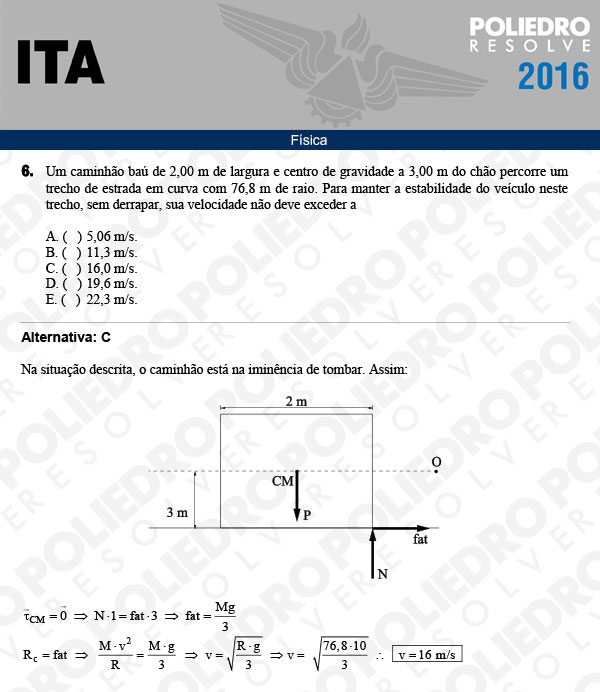 Questão 6 - Física - ITA 2016