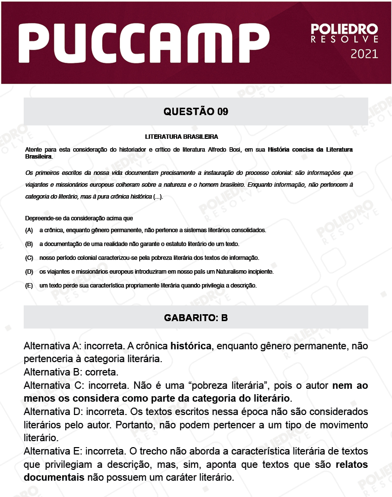 Questão 9 - MEDICINA - PUC-Campinas 2021