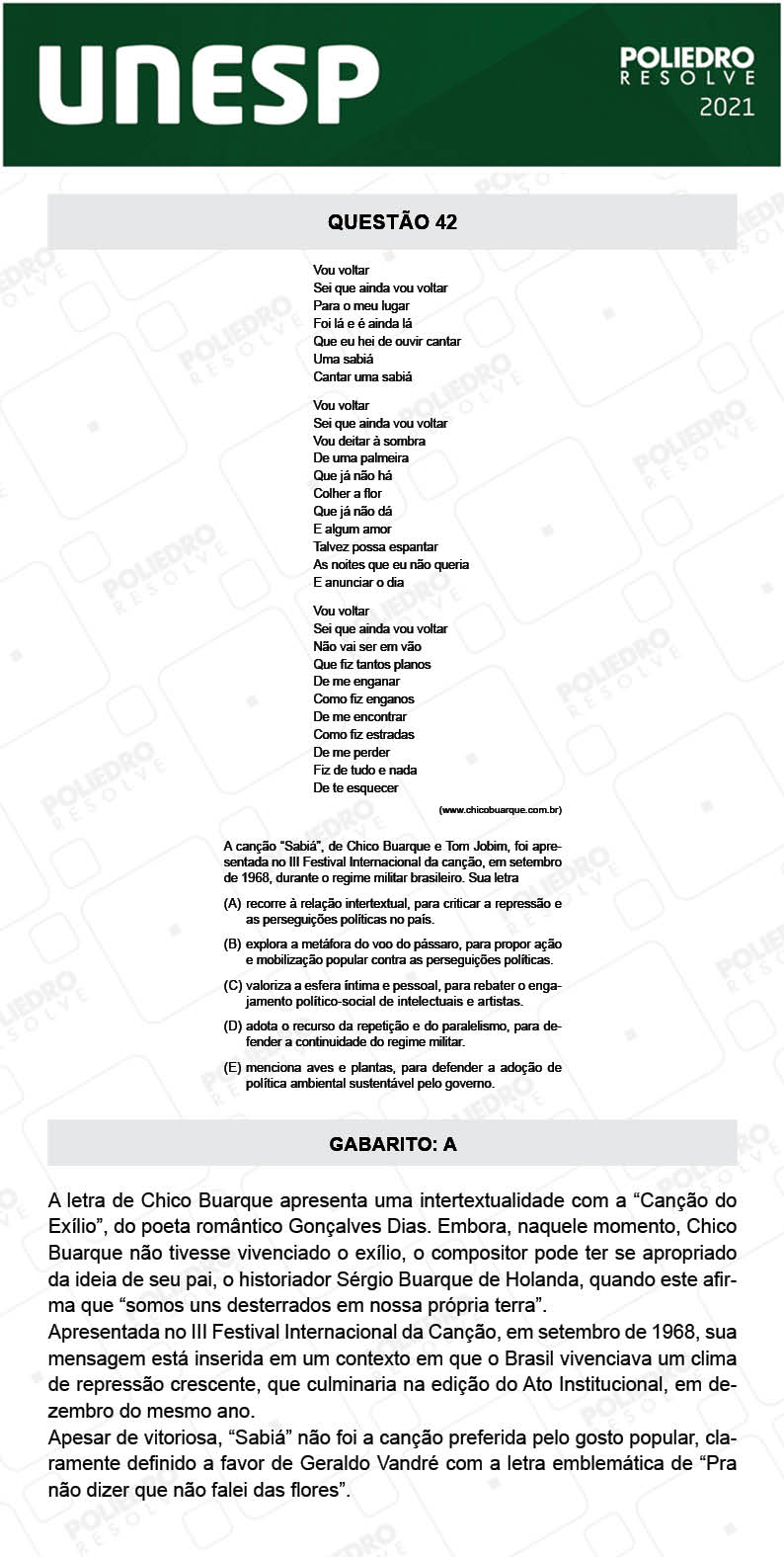 Questão 42 - 1ª Fase - 1º Dia - UNESP 2021