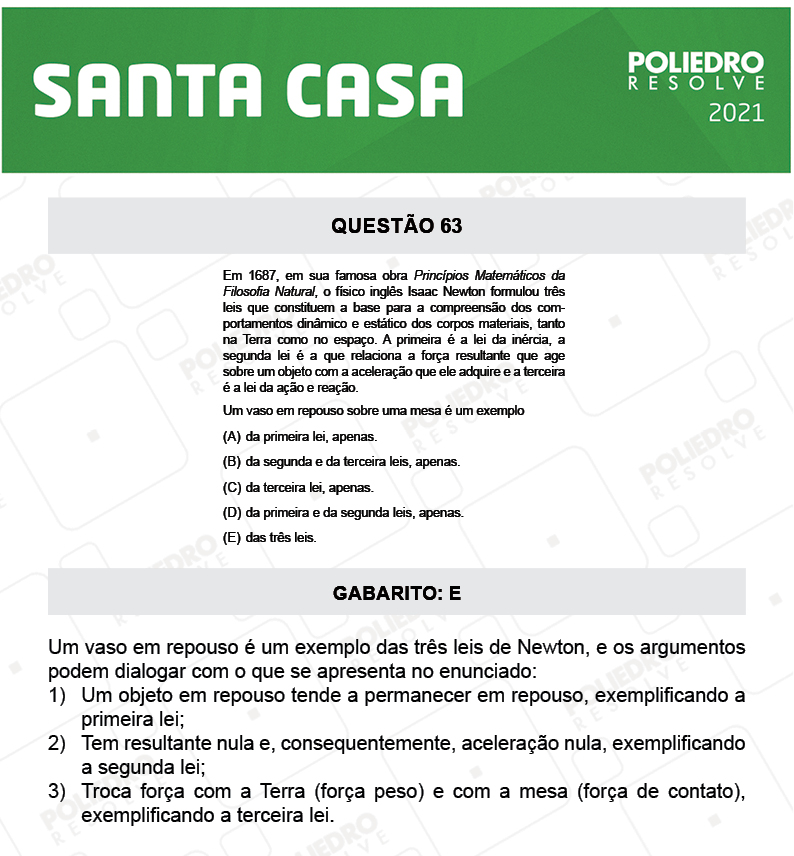 Questão 63 - 1º Dia - SANTA CASA 2021