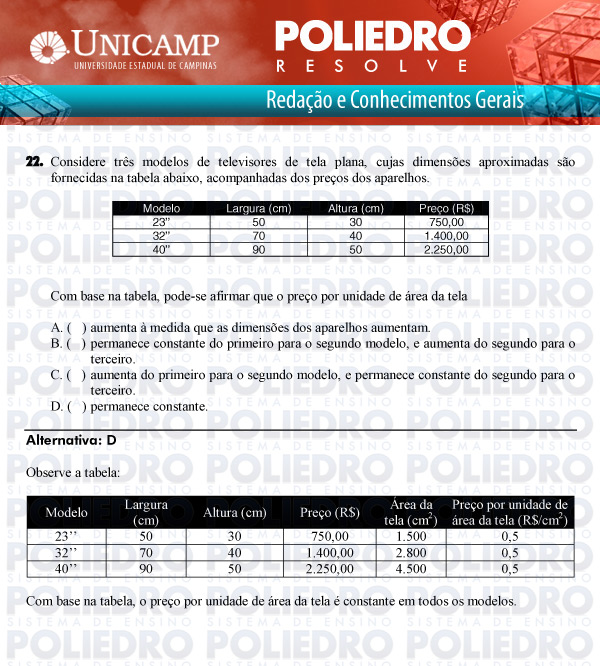 Questão 22 - 1ª Fase Versão Q-Z - UNICAMP 2011