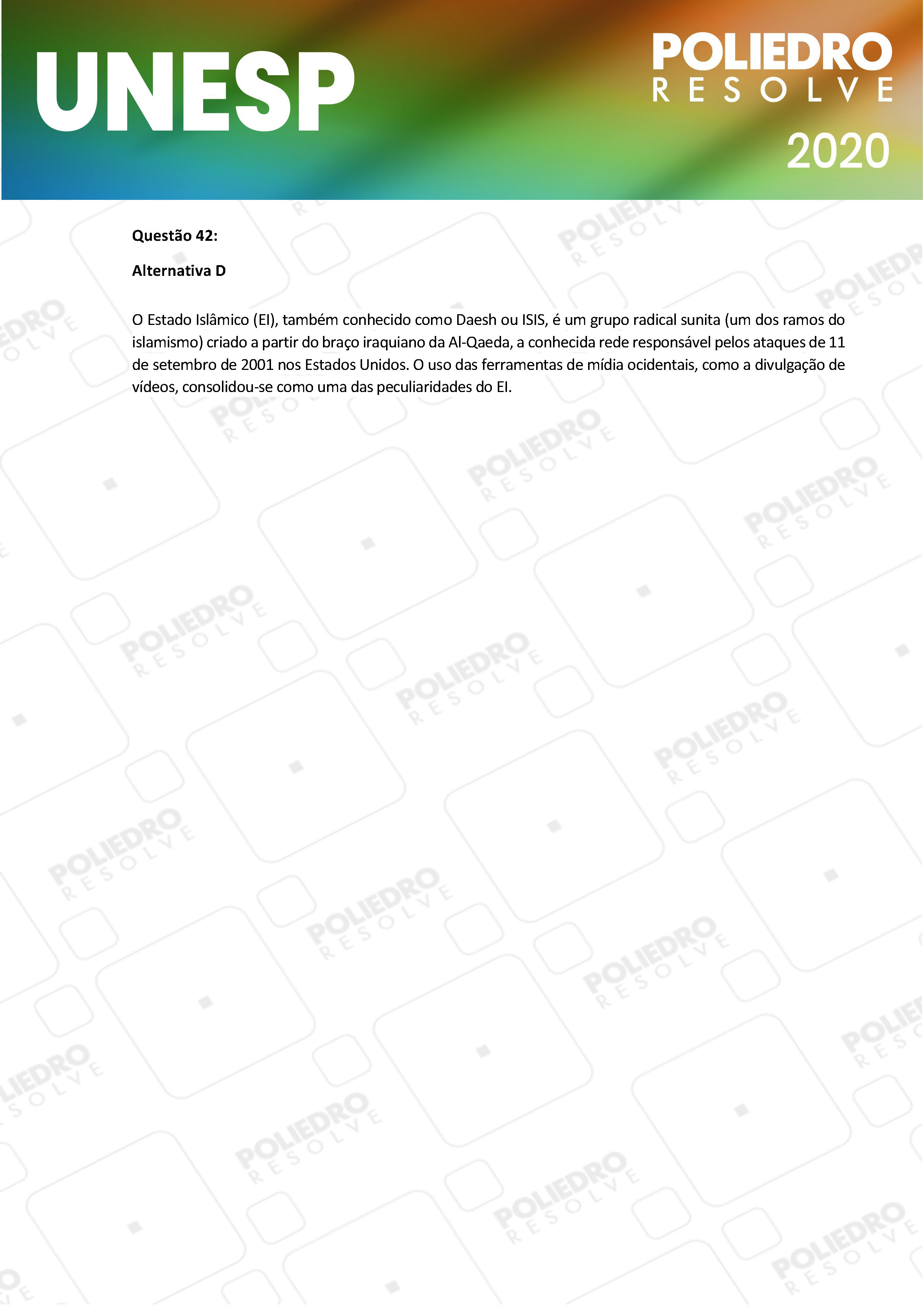 Questão 42 - 1ª Fase - UNESP 2020