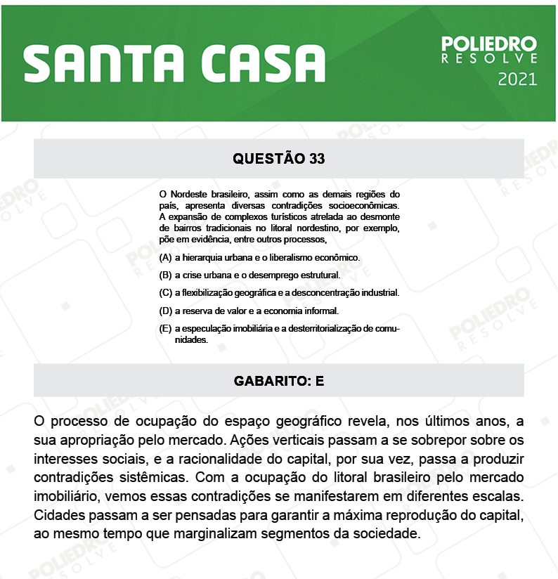 Questão 33 - 1º Dia - SANTA CASA 2021