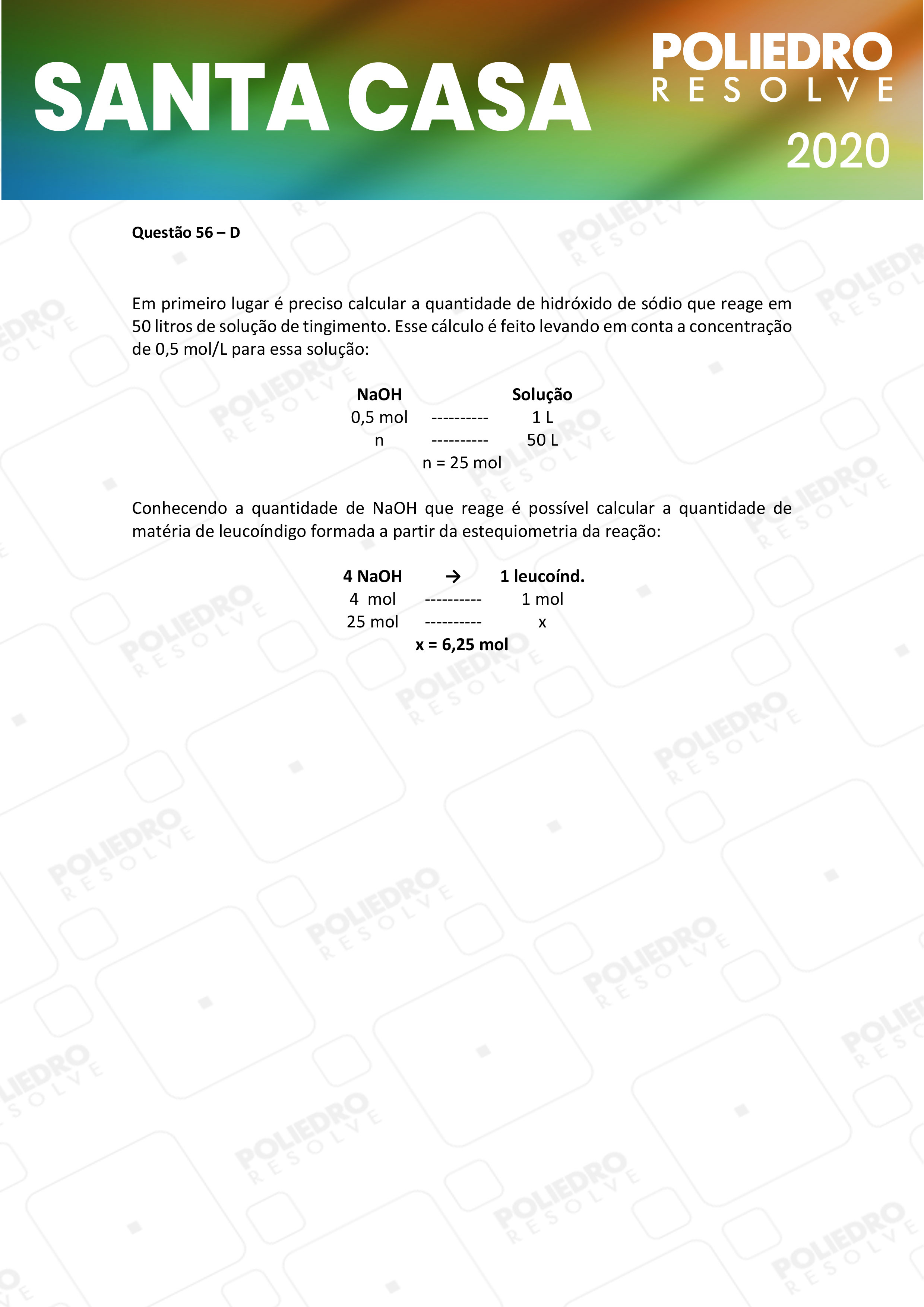 Questão 56 - 2º Dia - SANTA CASA 2020